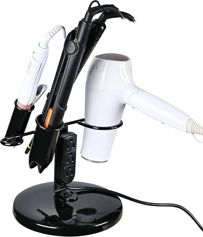 BYOOTIQUE 2 Packs Tabletop Blow Dryer & Hair Iron Holder - Salon Appliance Stand w/ 3 Outlets