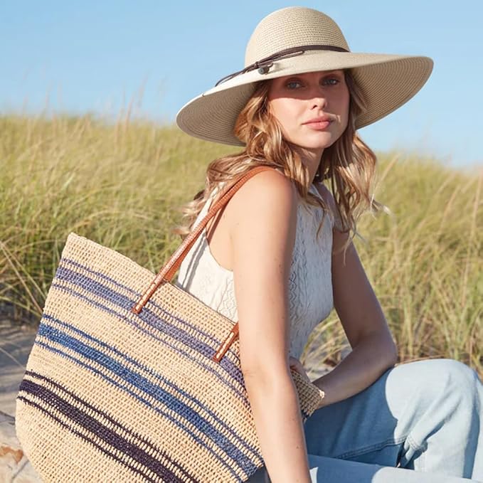 DRESHOW Beach Hats for Women Big Straw Wide Brim Summer Hat Floppy Foldable - Image 5