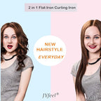 2 in 1 Hair Straightener and Curler, 1 Inch Ceramic Flat Iron & Curling Iron Combo, Mini Travel Dual Voltage 100‑240V, Fast PTC Heating, 360° Swivel Cord, Heat‑Resistant Travel Pouch, Rose Gold