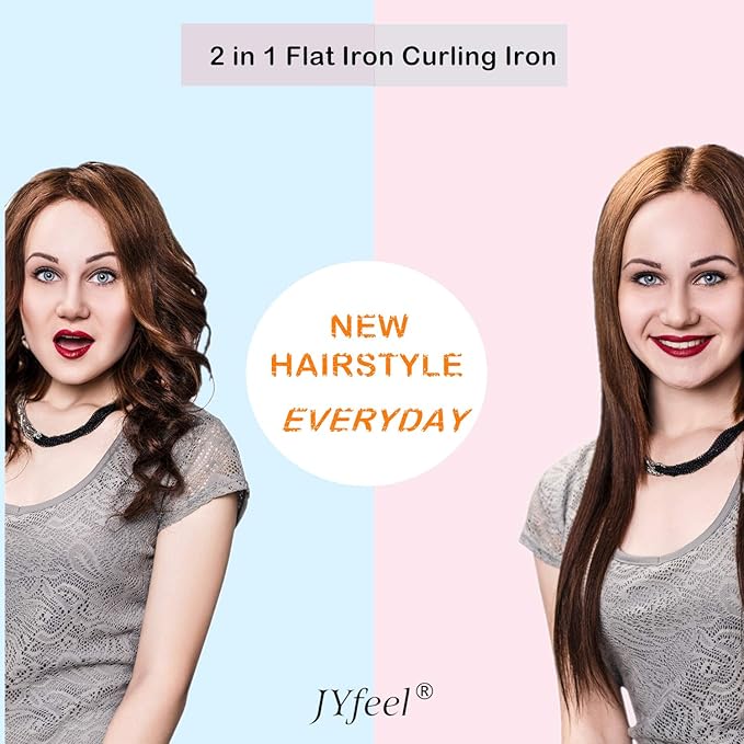 2 in 1 Hair Straightener and Curler, 1 Inch Ceramic Flat Iron & Curling Iron Combo, Mini Travel Dual Voltage 100‑240V, Fast PTC Heating, 360° Swivel Cord, Heat‑Resistant Travel Pouch, Rose Gold