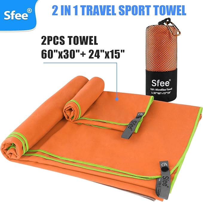 Sfee 2 Pack Microfiber Travel Towel, Quick Dry Camping Towel Large Beach Towel - Image 3