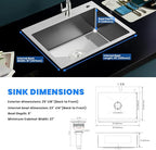 POPFLY 25×18 Inch Drop in Kitchen Sink, 18 Guage Stainless Steel 9 Inch Deep - Image 7