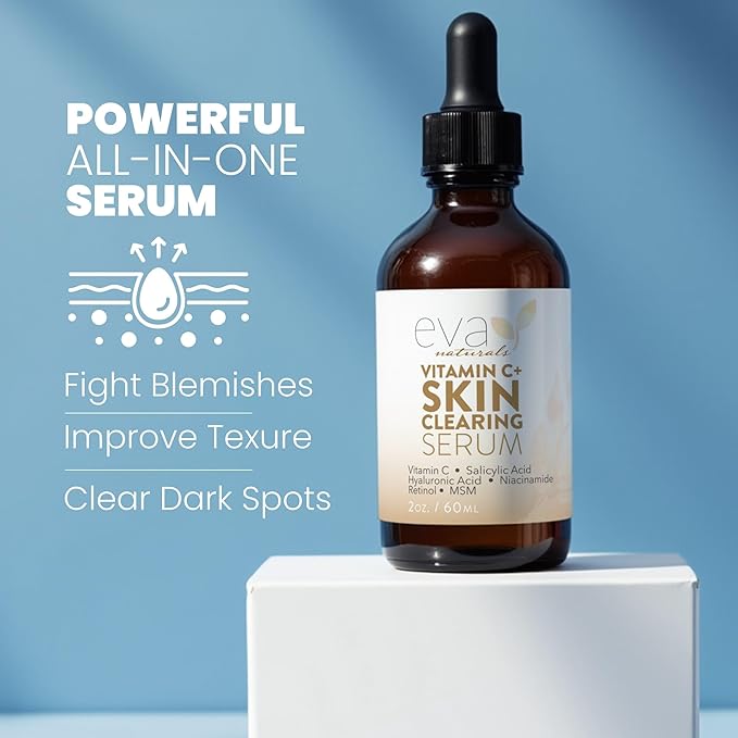 Vitamin C Serum for Face with Retinol & Salicylic Acid – Skin Clearing Acne Spot Treatment with Niacinamide, Hyaluronic Acid, MSM – Anti-Aging Facial Serum for Dark Spots and Blemishes, 2 Fl Oz