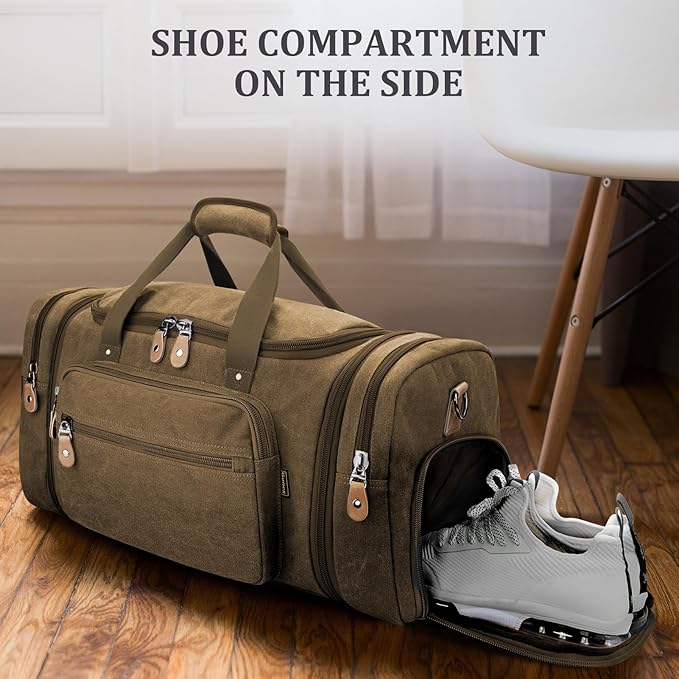 Gonex Canvas Duffle Bag 60L Travel Duffel Overnight Weekend Bag - Image 2