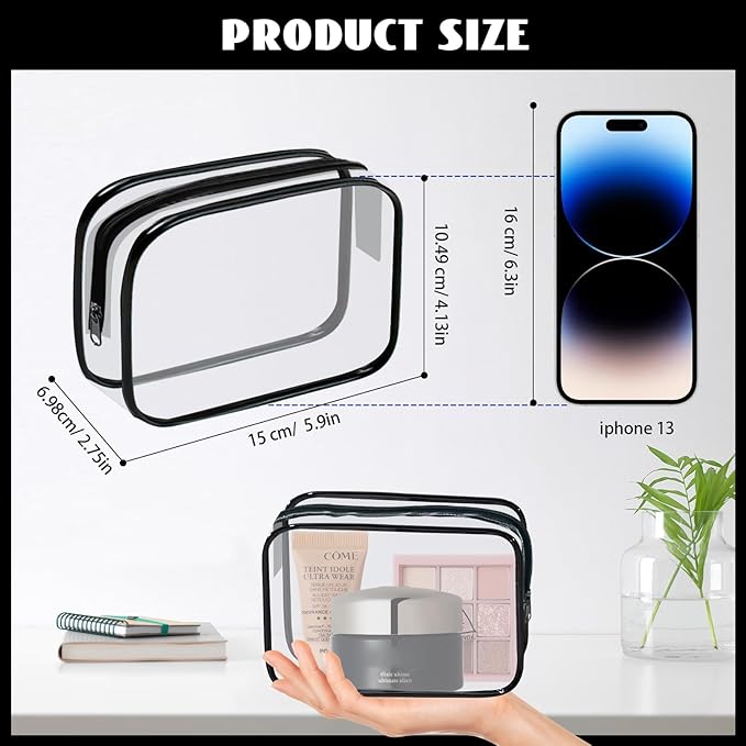 16 Pieces Clear Cosmetic Bags PVC Clear Makeup Bags TSA Approved Toiletry Bag - Image 2