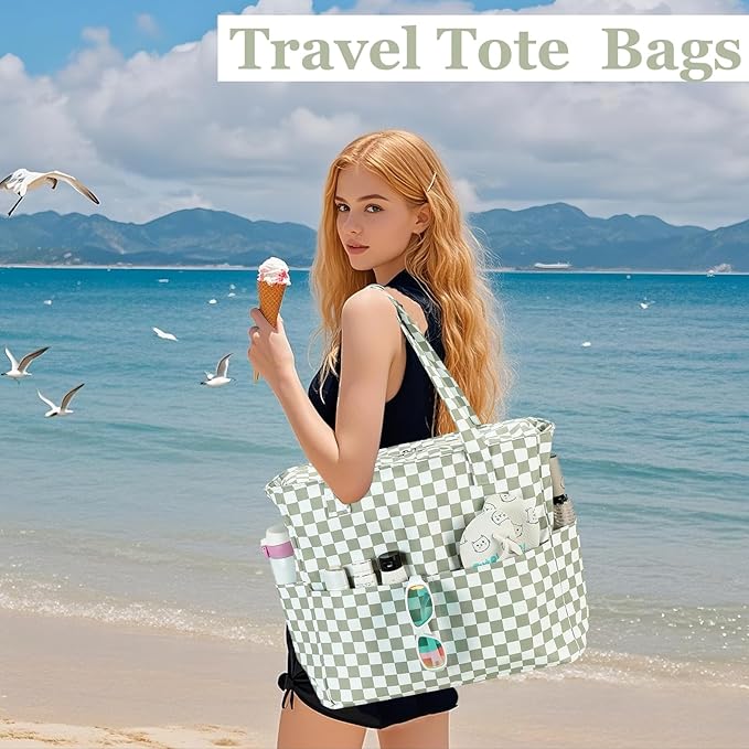 LEDAOU Large Beach Tote Bag Women Waterproof Sandproof Zipper Beach Tote Bag - Image 3