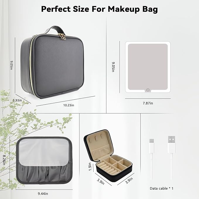 Travel Makeup Bag with LED Mirror with 3 Lighted Settings, Adjustable Dividers - Image 8