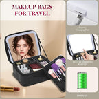 Travel Makeup Bag With LED Mirror, Cosmetic Train Case with 3 Color Setting - Image 4