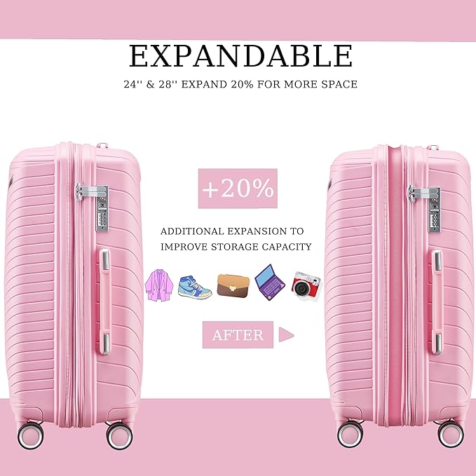 Campfun Luggage 4 Piece Sets, Expandable Carry On Luggage Set Hardshell PP - Image 3