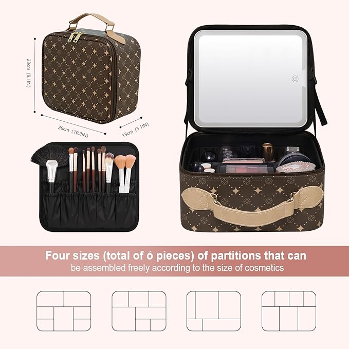 Travel Makeup Bag With 360° rotating LED Mirror, Waterproof cosmetic organizer - Image 3