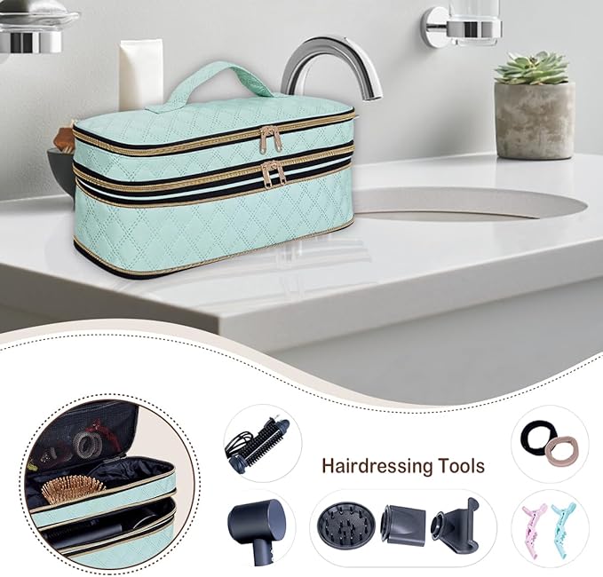 Hair Dryer Travel Carrying Case, Curling Iron Storage Bag, Slim Expandable Handheld Dual-Layer Travel Storage Bag for Dryer/Hair Tool Organizer/Style Organizer