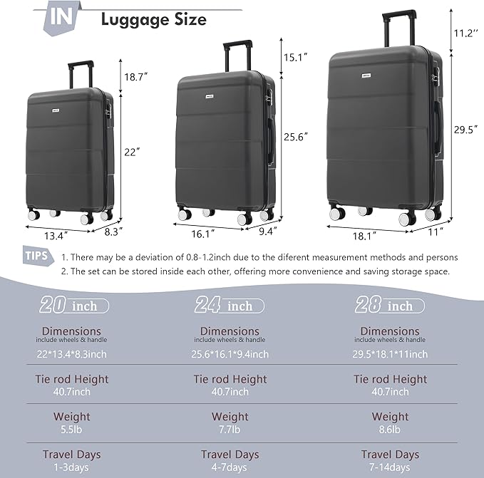 Merax Luggage Sets of 3 Piece Carry on Suitcase Airline Approved, Hardcase - Image 2