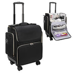 Large Makeup Train Case for Hairstylists & Hairdressers - Cosmetic Organizer with Detachable Pouch, Heat-Insulated & Anti-Scald Full Layer, Hairdressing Tool Storage Trolley with 4 360° Swivel Wheels