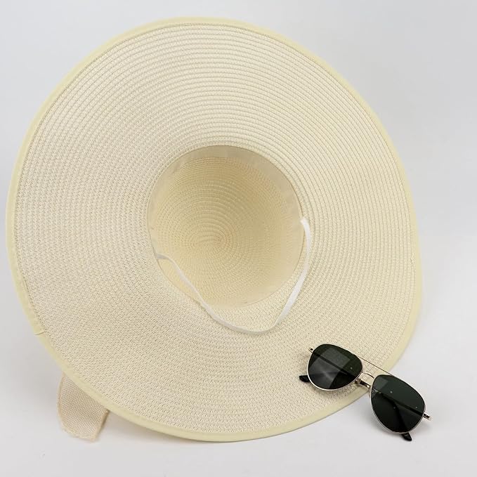 DRESHOW Beach Hats for Women Big Straw Wide Brim Summer Hat Floppy Foldable - Image 6