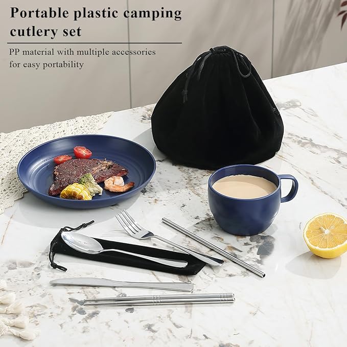 Camping Essentials Set, HOMQUEN Camping Plates and Bowls Set, Coffee Mug - Image 3