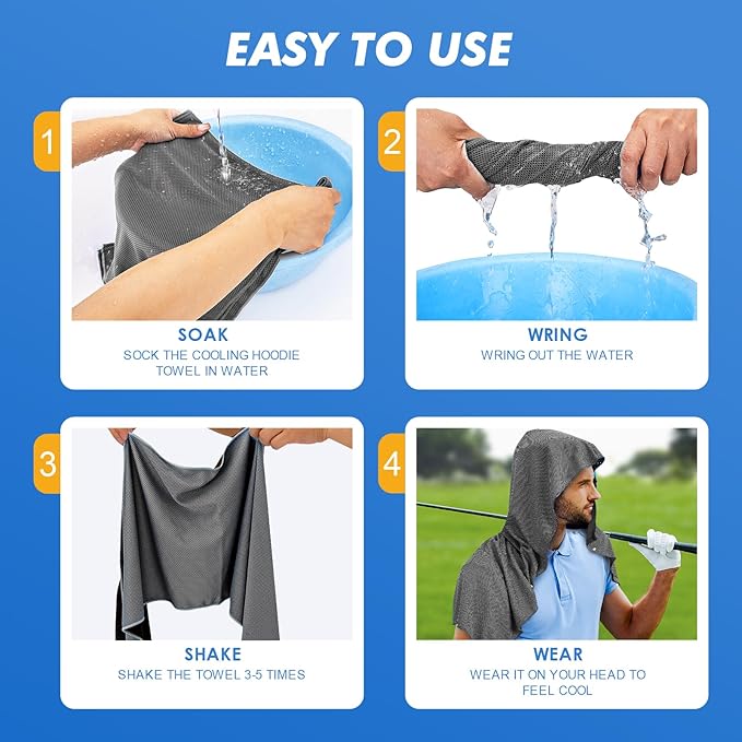 4 Pack Cooling Hoodie Towels for Neck and Face, UPF 50 Sun Protection & Instant - Image 3