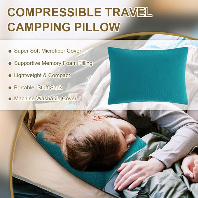 Ivellow Memory Foam Travel Pillow Compressible Camping Pillow - Image 2