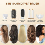 6 in 1 Hair Dryer Brush, Foldable Blow Dryer Brush with Air Styler Curler Wrap, Detachable Hot Air Brush Dry,Volumize, Straight,Curl, Negative Ion Brush Blow Dryer with Diffuser, Hair Styler Tools