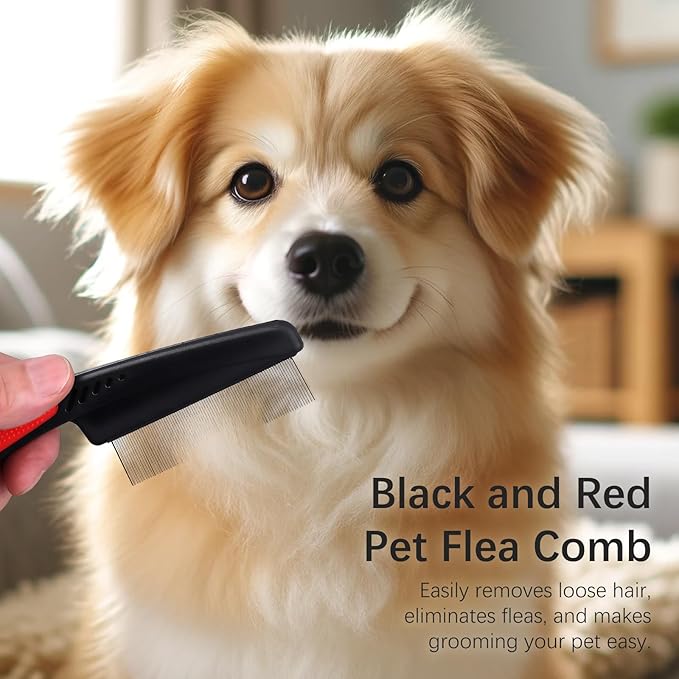 Fine-Tooth Dandruff Comb, Durable Stainless Steel Dandruff Removal, Professional Hair Styling Tool for Adults and Kids (Black+Red)