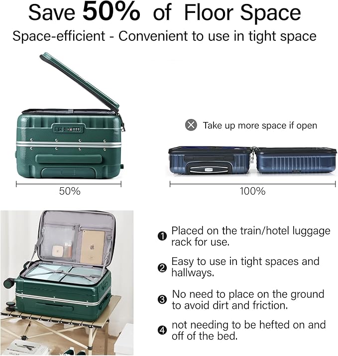 Hanke 24 Inch Checked Luggage Front Opening Rolling Suitcase Hard Sided Luggage - Image 3