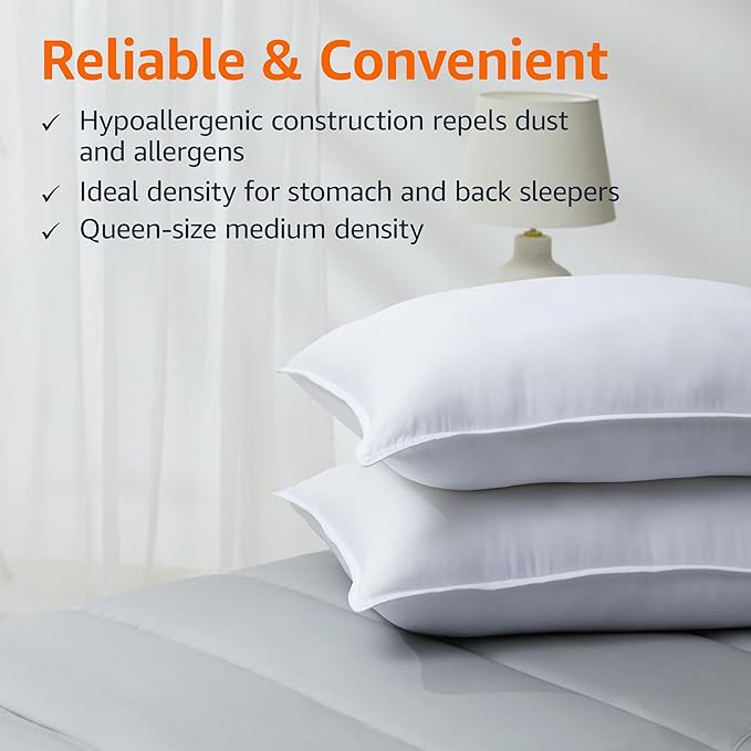 Amazon Basics Down Alternative Bed Pillow, Medium Density - Image 4