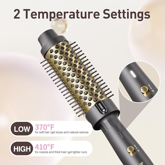 Thermal Brush 1.5" Curling Brush, Blowout Long Lasting Look Thermal Hair Brushes, 30s Fast Heated Round Brushes, Negative Ion Tech, 2 Temp Settings, Less Damage, Universal Voltage for Travel