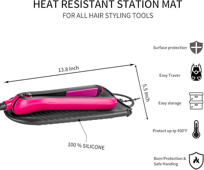 ZAXOP Silicone Heat Resistant Holder Mat Pouch for Flat Iron,Curling Iron,Hot Hair Tools(Black)