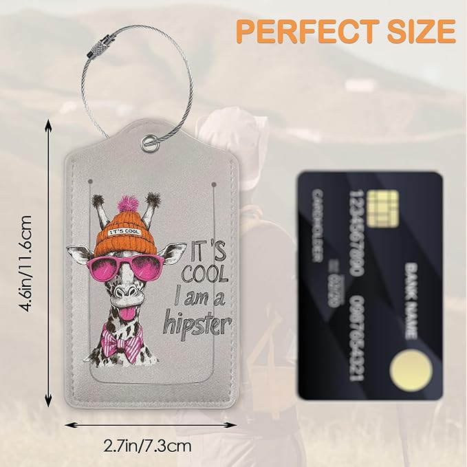 Funny Hipster Giraffe 3 Pack PU Leahter Luggage Tag - Image 2