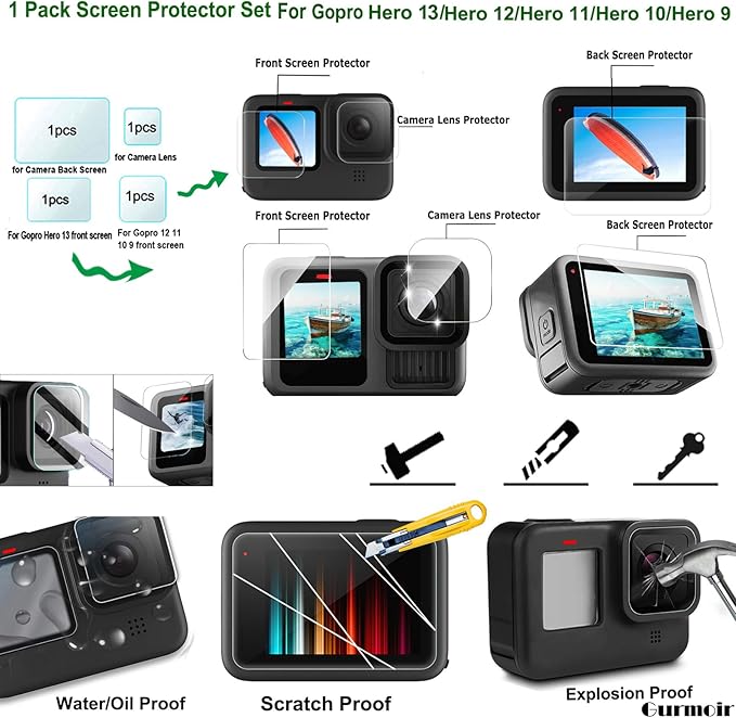 Gurmoir Accessory Pack for Go Pro 13 12 11 10 9 Hero, Full Essential - Image 3