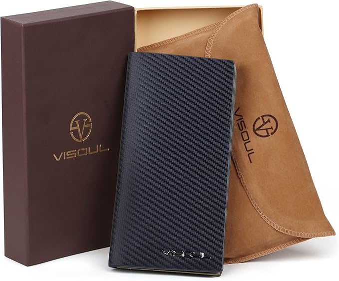 VISOUL Mens Checkbook Leather Wallets Long Bifold Wallets - Image 5