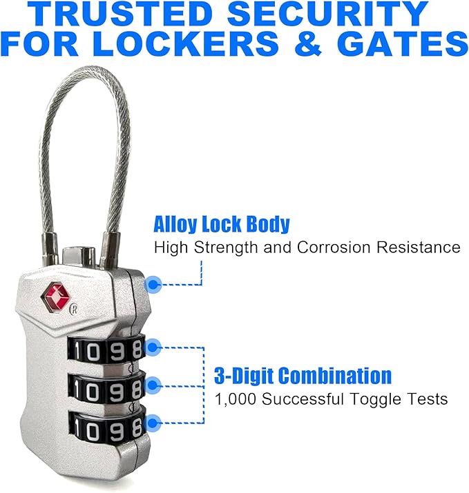 4 Pack TSA Approved Travel Luggage Locks, Cable Combination Lock, 3 Digit - Image 6