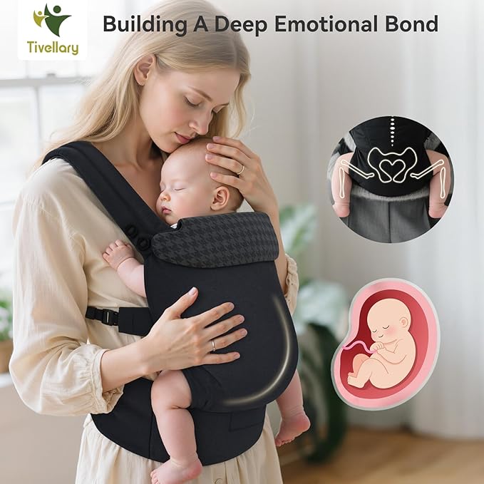 Reversible Baby Carrier – Black Solid & Houndstooth; Lightweight & Breathable - Image 5