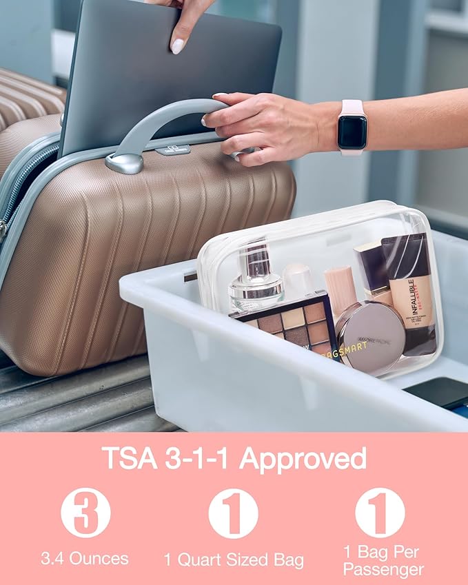 BAGSMART Clear Toiletry Bag, 2 Packs TSA Approved Water Resistant Quart Size - Image 3