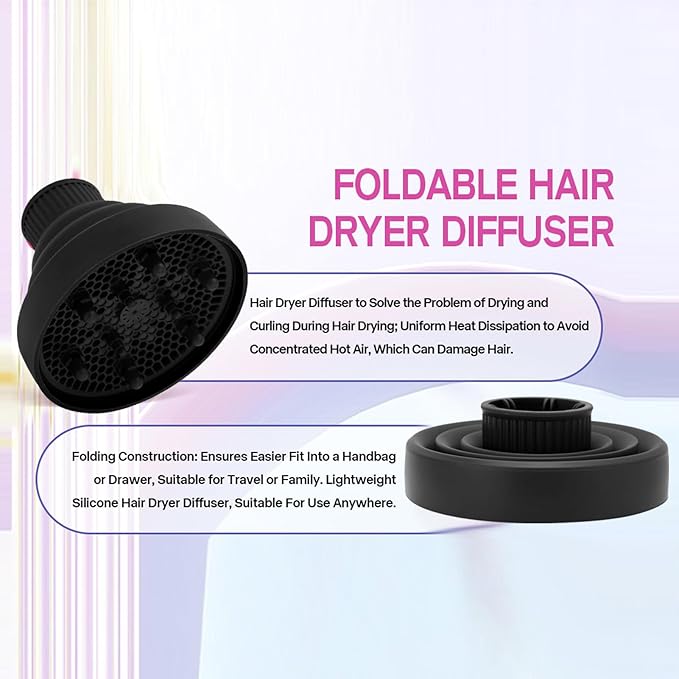 Hair Dryer Diffuser, Styling Tools Appliances Universal Hair Dryer Diffuser Portable Travel Folding Hair Blow Dryer Diffuser (Black)