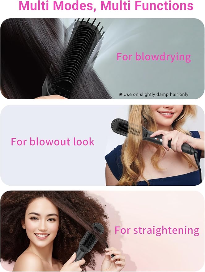 Hair Straightener Brush with Air Vents, ABVOT All in 1 Hot Air Straightening Comb for Black Women, Dual Voltage, Auto Shut Off, Anti Scald Shell, Fast Heat Up, for Curly Hair | Black