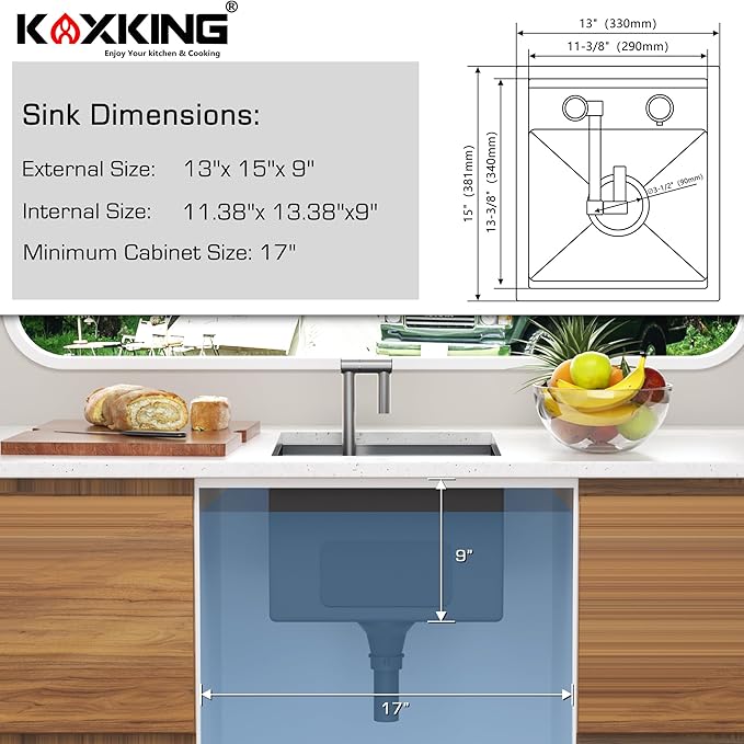 RV Sink 13x15x9, Compact Workstation Bar Sink - Image 8