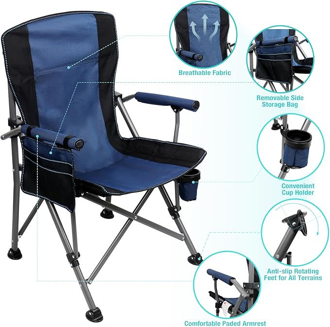 Camping Chair for Adults Heavy Duty Outdoor Patio Lawn Chairs Portable Support - Image 5