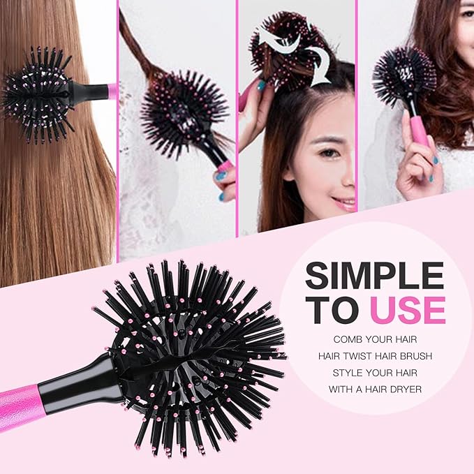 3D Bomb Curl Hair Brush 360° Round Styling Hair Brush Detangling Hairbrush Spherical Ball Brush Salon Round Hair Curling Curler and Wide Tooth Comb for Curly/Long/Wet/Dry Hair