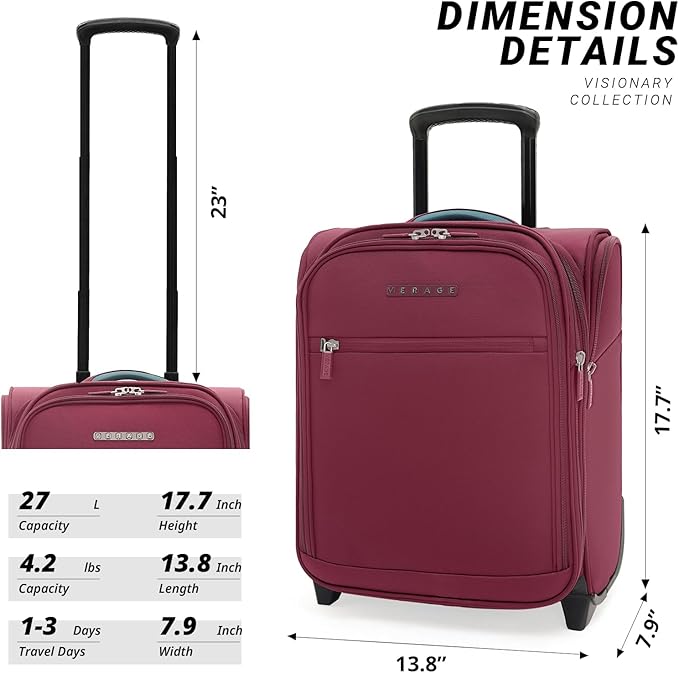 Verage Under Seat Luggage with Wheels, Softside Expanable Small Suitcase Carry - Image 2