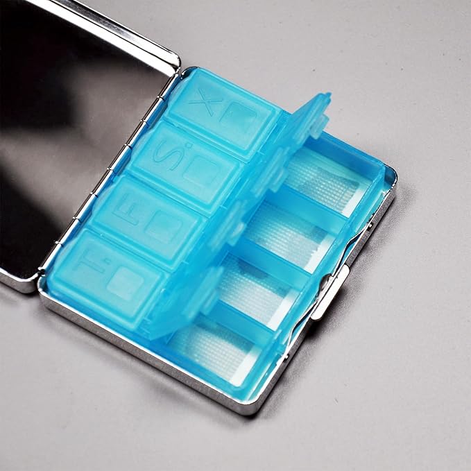 8‑Compartment Metal Pill Box Organizer – Portable Medicine Case 3″×2.6″ | - Image 4