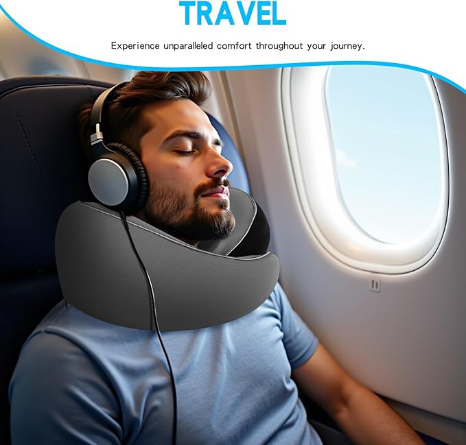 Adjustable Memory Foam Grey U-Shaped Travel Pillow - Image 6