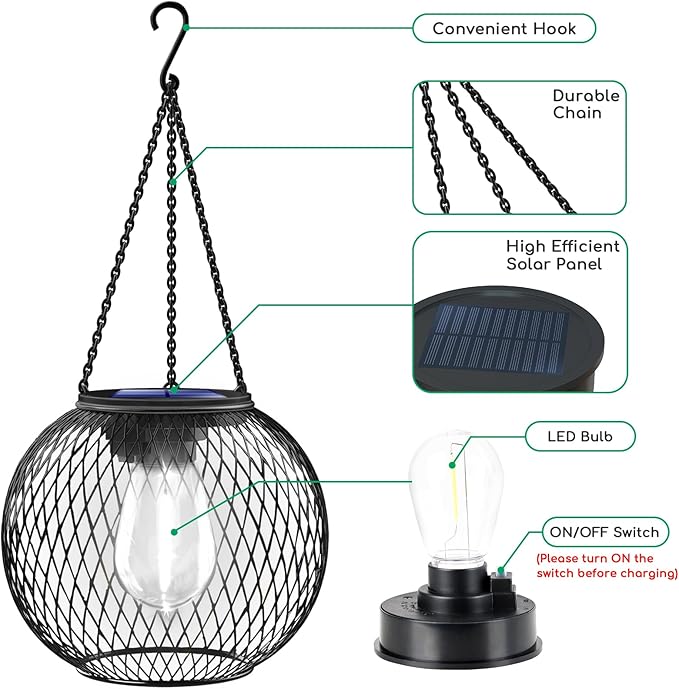 UBright Solar Lantern Lights Outdoor Waterproof Metal Hanging Solar Lights - Image 3