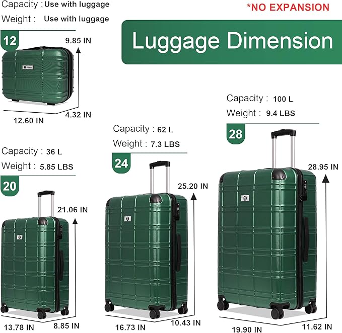 Luggage Sets 4 Piece, ABS PC Lightweight Suitcases - Image 6
