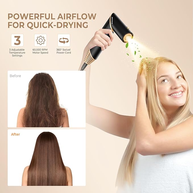 5 in ONE Blow Dryer Brush, Curling Wand Hair Styling Tools Set, Ionic Hot Air Hair Dryer, Massage Oval Hair Dryer, Left&Right Hair Curlers 100-120V