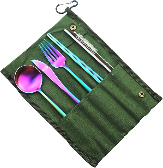 Gugrida Reusable Travel Utensils, 7 Piece Portable 304 Stainless Steel - Image 2