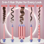 Brightup PRO 5-in-1 Curling Iron Wand with LCD Display, Ceramic Hair Waiver Curler with 3 Barrels & Negative Ions for Frizz-Free, Salon-Level Waves and Curls, Tangle-Free Swivel Cord