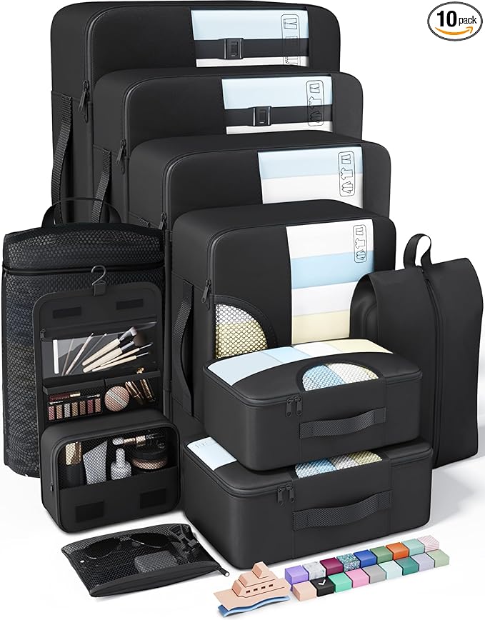 Veken 10 Set Packing Cubes for Travel Essential, Suitcase Organizer Bags in 4 by Veken