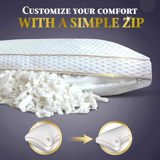 Royal Therapy 4-Pack Adjustable Queen Pillows, Shredded Memory Foam Pillows - Image 2