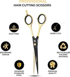 Professional Barber Hair Cutting Scissors 7.5” – Premium Japanese Stainless Steel Hair Shears with Razor Edge Blades – Salon & Home Haircut Scissors for Men, Women, Kids & Pets – Black Gold Series