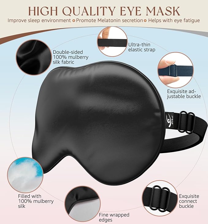 HiRui Silk Sleep Mask, 100% Natural Mulberry Silk of Double-Sided & - Image 4